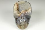 Polished Banded Agate Skull with Quartz Crystal Pocket #190467-1